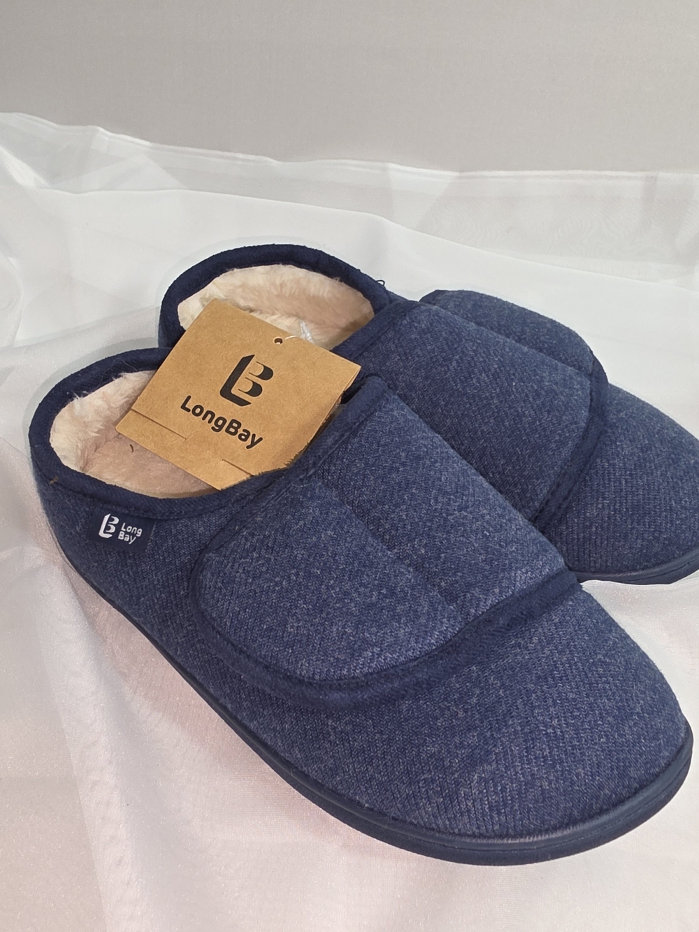 NWT LongBay Women's Adjustable Diabetic Slippers Memory Foam Navy Blue